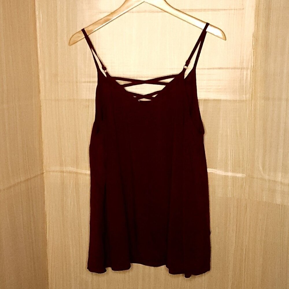 Boutique Womens Plus Maroon Red Silky Adjustable Strap Sleeveless Top 1X